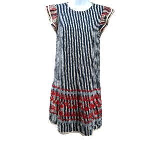 THML Boho Flutter Sleeve Mini Dress Knee Length XS Striped Blue Red